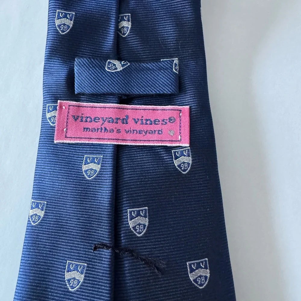 Vineyard Vines Navy Blue Kids Tie with Shield Pattern